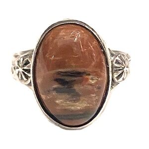 Native American Sterling Silver Brown Stone Ring 925 Petrified Wood
